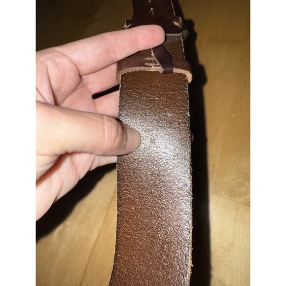 Ralph Lauren RL Oval Circle Logo Buckle Western Leather belt Brown M - Picture 5 of 5